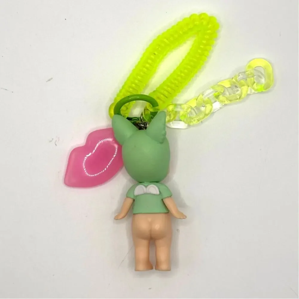 New Unbranded Kewpie/Angel Collectible Mini Figure, Green Fox Keychain